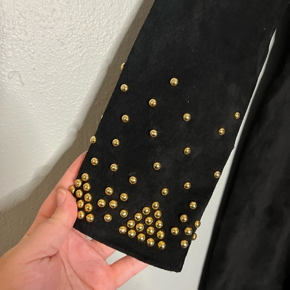 Pia Rucci Black Suede Cocktail Dress - Gold Studded Modern Sheath - Picture 7 of 8